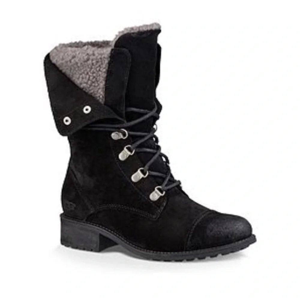 NWB UGG Black Leather FoldOver Boots 6M